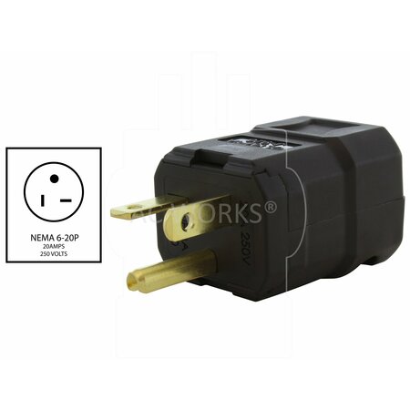 Ac Works NEMA 6-20P 20A 250V Clamp Style Square Plug with UL, C-UL Approval in Black ASQ620P-BK